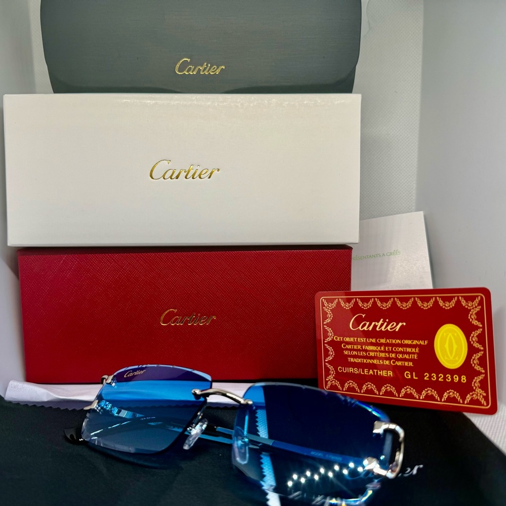 Cartier Blue Rimless Sunglasses with Silver Accents